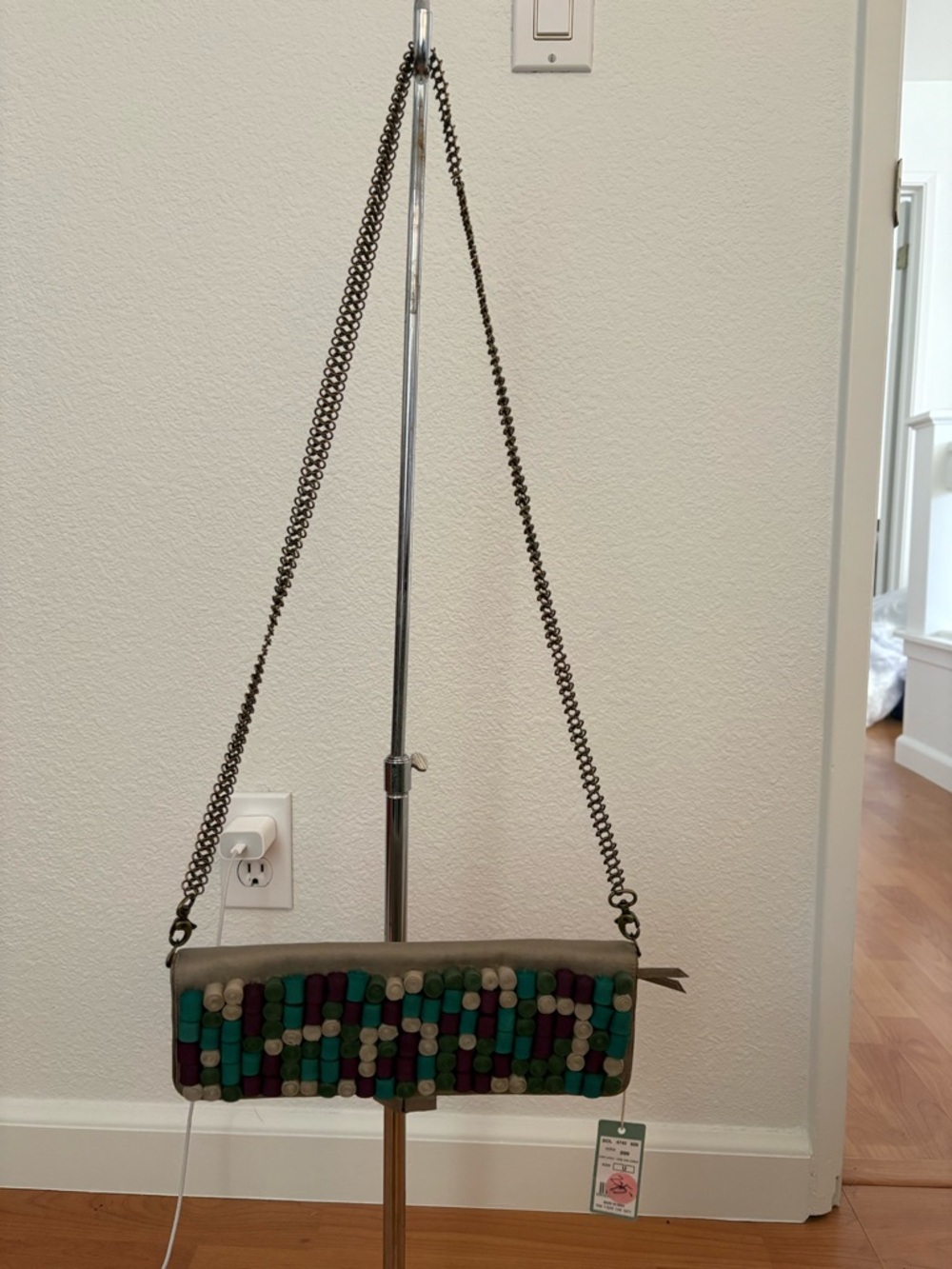 Hand-Beaded Multicolor Chain Strap Clutch